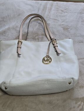 Michael Kors Ivory Leather Tote with Tan Handles